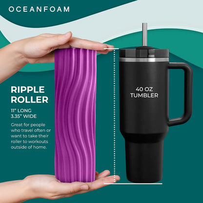 Ripple Travel Foam Roller (11" x 3.35") Firm Mini Foam Roller for Physical Therapy, Deep Tissue Massage, Back Pain - High Density, Ergonomic Wave Textured - Yoga, Pilates, Exercise (Seafoam) - Colors A