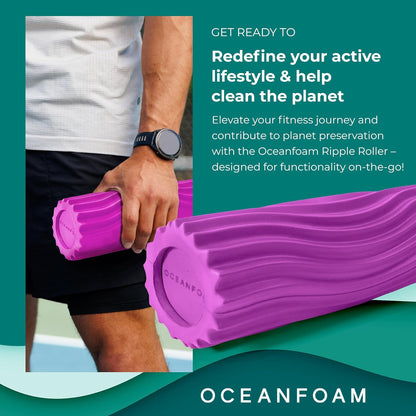 Ripple Travel Foam Roller (11" x 3.35") Firm Mini Foam Roller for Physical Therapy, Deep Tissue Massage, Back Pain - High Density, Ergonomic Wave Textured - Yoga, Pilates, Exercise (Seafoam) - Colors A