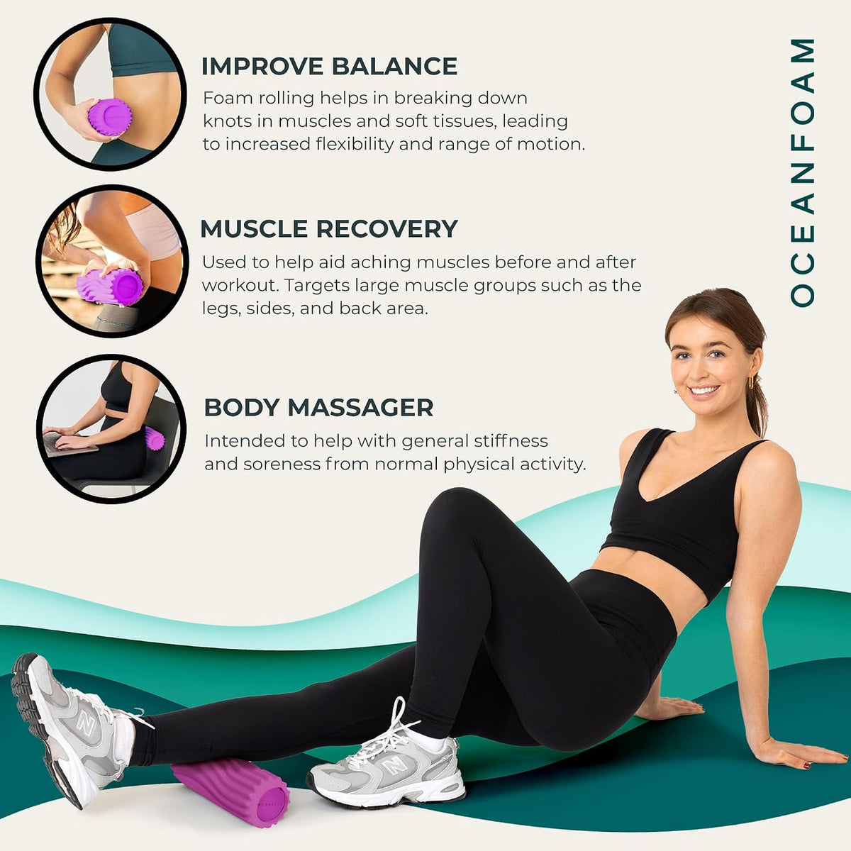Ripple Travel Foam Roller (11" x 3.35") Firm Mini Foam Roller for Physical Therapy, Deep Tissue Massage, Back Pain - High Density, Ergonomic Wave Textured - Yoga, Pilates, Exercise (Seafoam) - Colors A