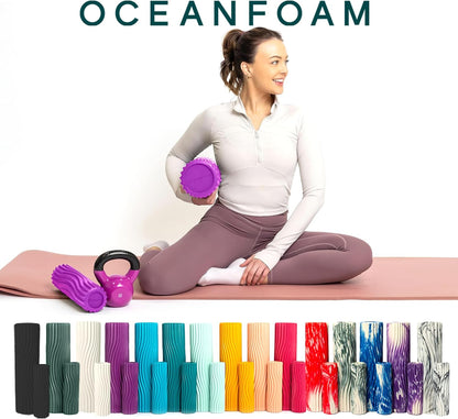 Ripple Travel Foam Roller (11" x 3.35") Firm Mini Foam Roller for Physical Therapy, Deep Tissue Massage, Back Pain - High Density, Ergonomic Wave Textured - Yoga, Pilates, Exercise (Seafoam) - Colors A