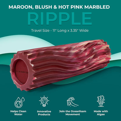 Ripple Travel Foam Roller (11" x 3.35") Firm Mini Foam Roller for Physical Therapy, Deep Tissue Massage, Back Pain - High Density, Ergonomic Wave Textured - Yoga, Pilates, Exercise (Seafoam) - Colors A