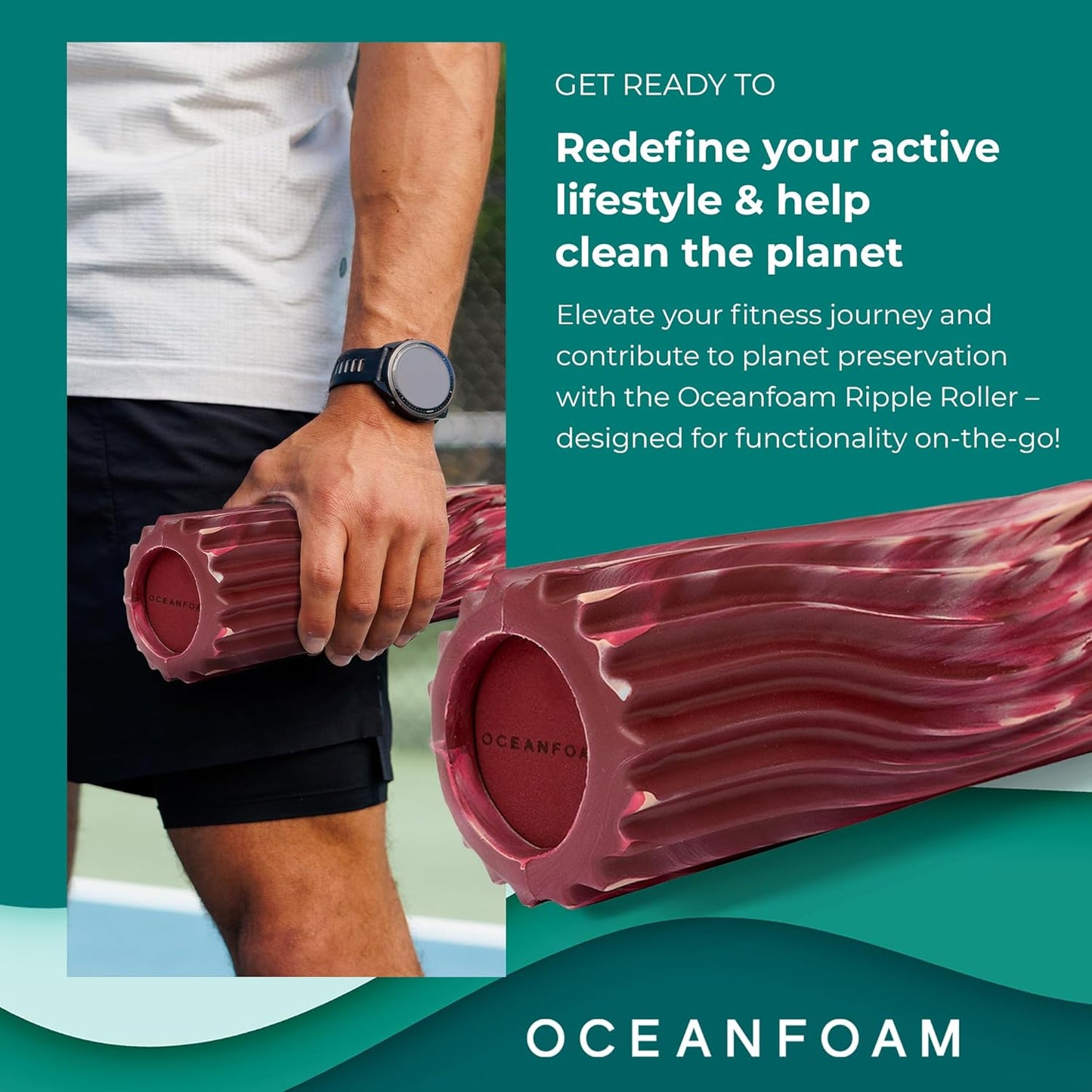 Ripple Travel Foam Roller (11" x 3.35") Firm Mini Foam Roller for Physical Therapy, Deep Tissue Massage, Back Pain - High Density, Ergonomic Wave Textured - Yoga, Pilates, Exercise (Seafoam) - Colors A