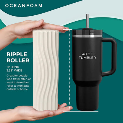 Ripple Travel Foam Roller (11" x 3.35") Firm Mini Foam Roller for Physical Therapy, Deep Tissue Massage, Back Pain - High Density, Ergonomic Wave Textured - Yoga, Pilates, Exercise (Seafoam) - Colors A
