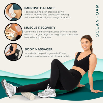 Ripple Travel Foam Roller (11" x 3.35") Firm Mini Foam Roller for Physical Therapy, Deep Tissue Massage, Back Pain - High Density, Ergonomic Wave Textured - Yoga, Pilates, Exercise (Seafoam) - Colors A
