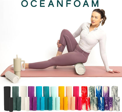 Ripple Travel Foam Roller (11" x 3.35") Firm Mini Foam Roller for Physical Therapy, Deep Tissue Massage, Back Pain - High Density, Ergonomic Wave Textured - Yoga, Pilates, Exercise (Seafoam) - Colors A