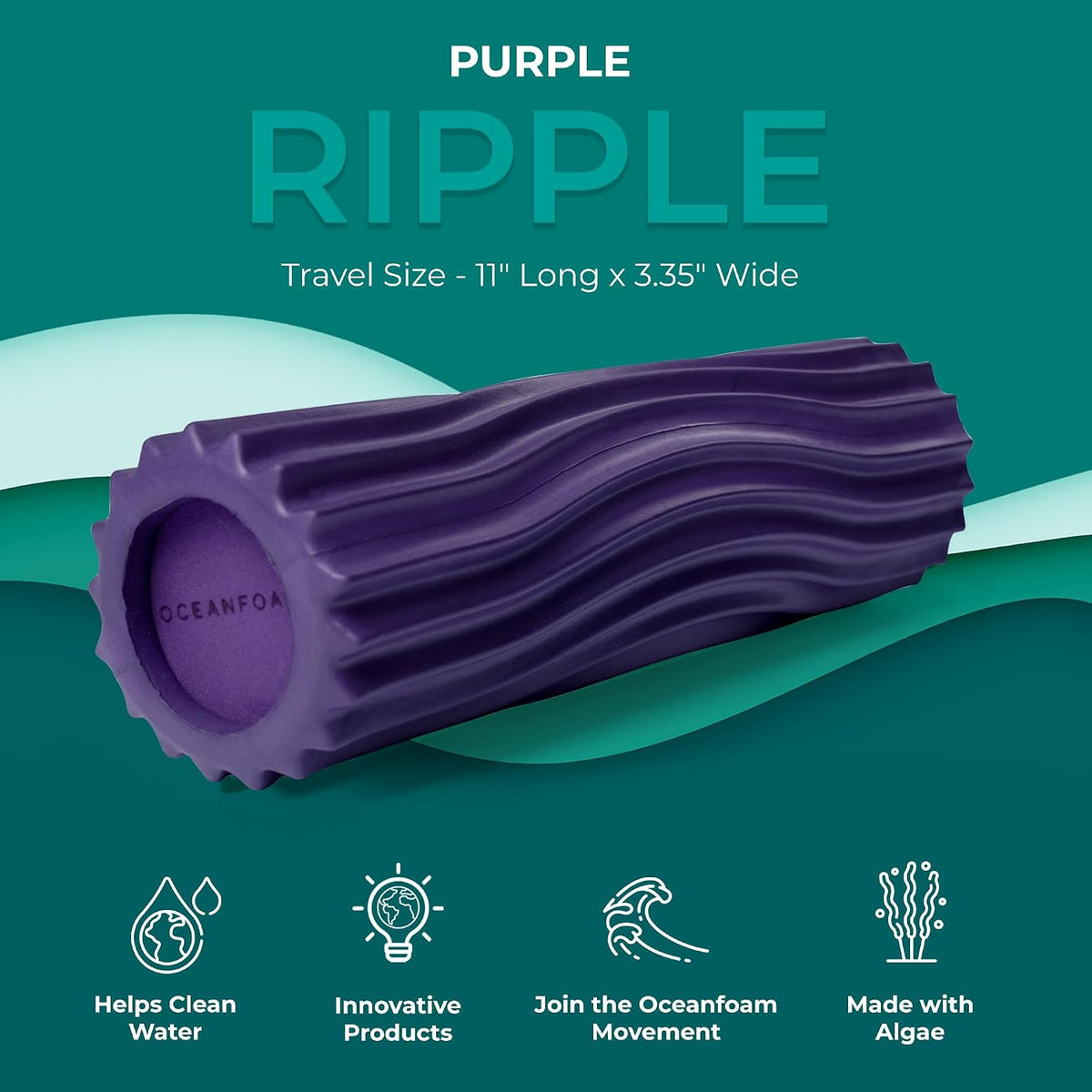 Ripple Travel Foam Roller (11" x 3.35") Firm Mini Foam Roller for Physical Therapy, Deep Tissue Massage, Back Pain - High Density, Ergonomic Wave Textured - Yoga, Pilates, Exercise (Seafoam) - Colors A