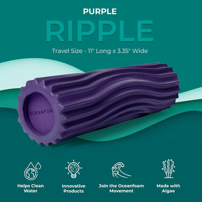 Ripple Travel Foam Roller (11" x 3.35") Firm Mini Foam Roller for Physical Therapy, Deep Tissue Massage, Back Pain - High Density, Ergonomic Wave Textured - Yoga, Pilates, Exercise (Seafoam) - Colors A