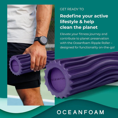 Ripple Travel Foam Roller (11" x 3.35") Firm Mini Foam Roller for Physical Therapy, Deep Tissue Massage, Back Pain - High Density, Ergonomic Wave Textured - Yoga, Pilates, Exercise (Seafoam) - Colors A