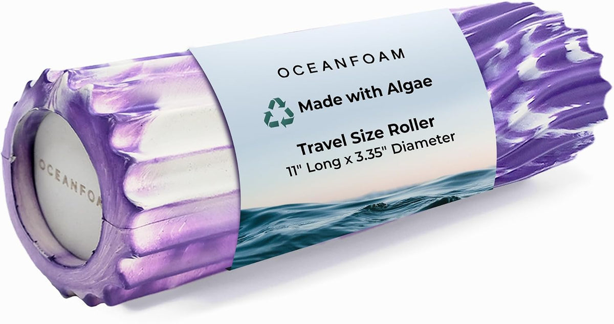 Ripple Travel Foam Roller (11" x 3.35") Firm Mini Foam Roller for Physical Therapy, Deep Tissue Massage, Back Pain - High Density, Ergonomic Wave Textured - Yoga, Pilates, Exercise (Seafoam) - Colors A
