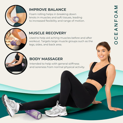 Ripple Travel Foam Roller (11" x 3.35") Firm Mini Foam Roller for Physical Therapy, Deep Tissue Massage, Back Pain - High Density, Ergonomic Wave Textured - Yoga, Pilates, Exercise (Seafoam) - Colors A
