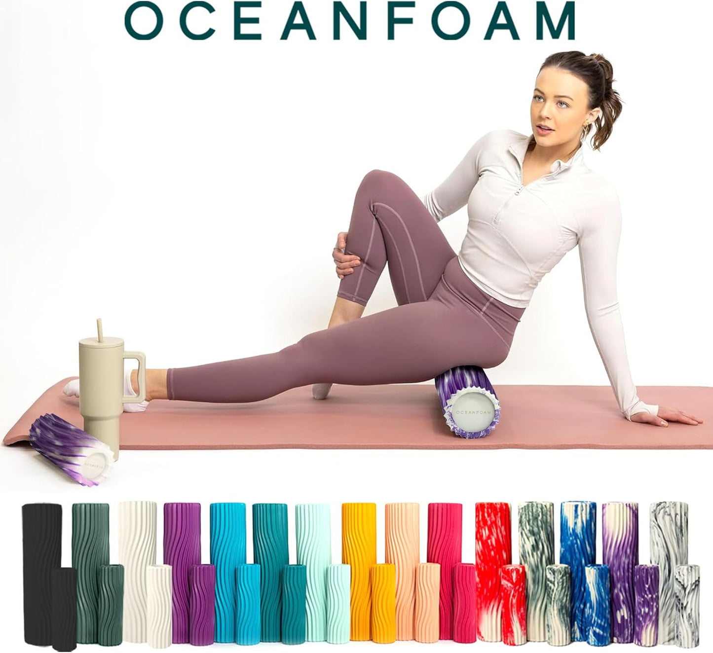 Ripple Travel Foam Roller (11" x 3.35") Firm Mini Foam Roller for Physical Therapy, Deep Tissue Massage, Back Pain - High Density, Ergonomic Wave Textured - Yoga, Pilates, Exercise (Seafoam) - Colors A