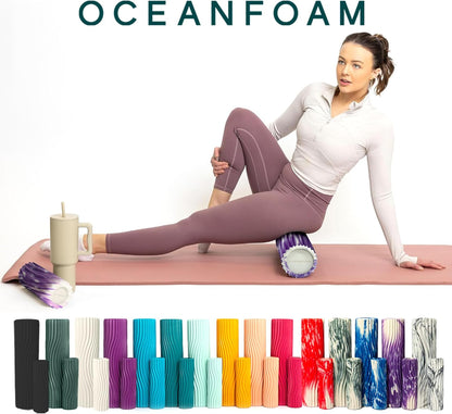 Ripple Travel Foam Roller (11" x 3.35") Firm Mini Foam Roller for Physical Therapy, Deep Tissue Massage, Back Pain - High Density, Ergonomic Wave Textured - Yoga, Pilates, Exercise (Seafoam) - Colors A