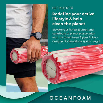 Ripple Travel Foam Roller (11" x 3.35") Firm Mini Foam Roller for Physical Therapy, Deep Tissue Massage, Back Pain - High Density, Ergonomic Wave Textured - Yoga, Pilates, Exercise (Seafoam) - Colors A