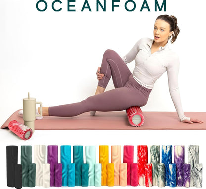 Ripple Travel Foam Roller (11" x 3.35") Firm Mini Foam Roller for Physical Therapy, Deep Tissue Massage, Back Pain - High Density, Ergonomic Wave Textured - Yoga, Pilates, Exercise (Seafoam) - Colors A