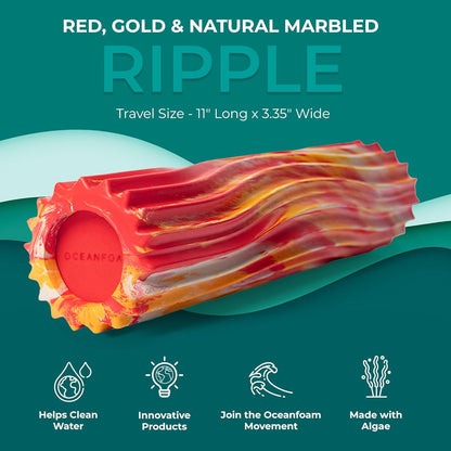 Ripple Travel Foam Roller (11" x 3.35") Firm Mini Foam Roller for Physical Therapy, Deep Tissue Massage, Back Pain - High Density, Ergonomic Wave Textured - Yoga, Pilates, Exercise (Seafoam) - Colors A