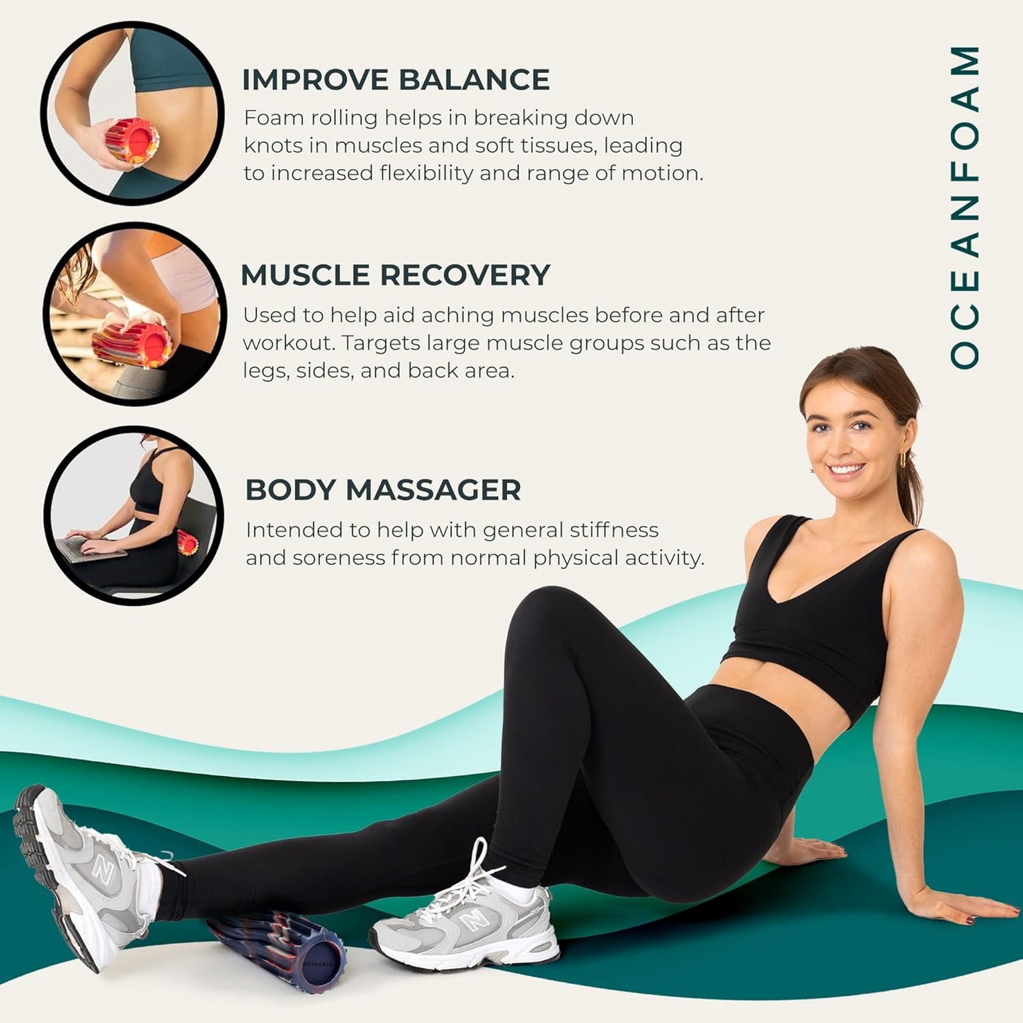 Ripple Travel Foam Roller (11" x 3.35") Firm Mini Foam Roller for Physical Therapy, Deep Tissue Massage, Back Pain - High Density, Ergonomic Wave Textured - Yoga, Pilates, Exercise (Seafoam) - Colors A