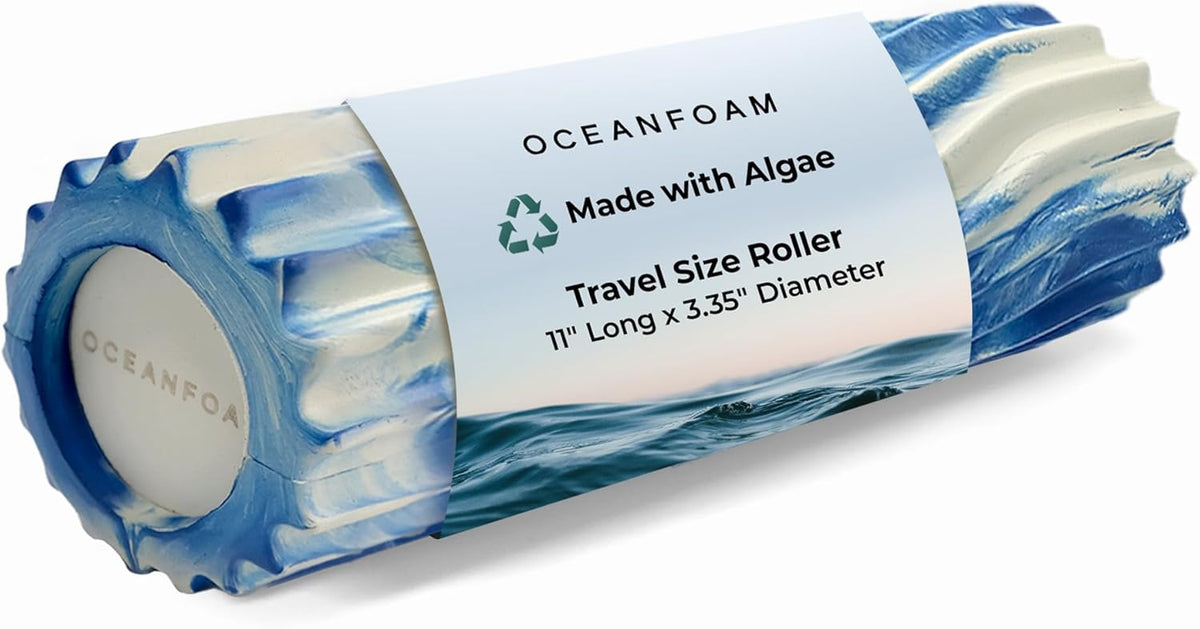 Ripple Travel Foam Roller (11" x 3.35") Firm Mini Foam Roller for Physical Therapy, Deep Tissue Massage, Back Pain - High Density, Ergonomic Wave Textured - Yoga, Pilates, Exercise (Seafoam) - Colors A