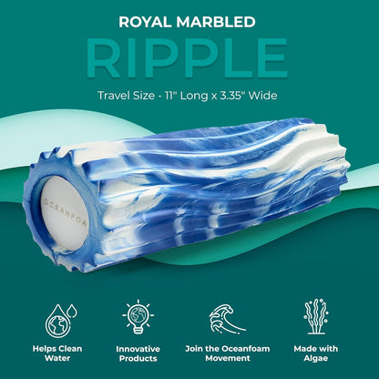 Ripple Travel Foam Roller (11" x 3.35") Firm Mini Foam Roller for Physical Therapy, Deep Tissue Massage, Back Pain - High Density, Ergonomic Wave Textured - Yoga, Pilates, Exercise (Seafoam) - Colors A