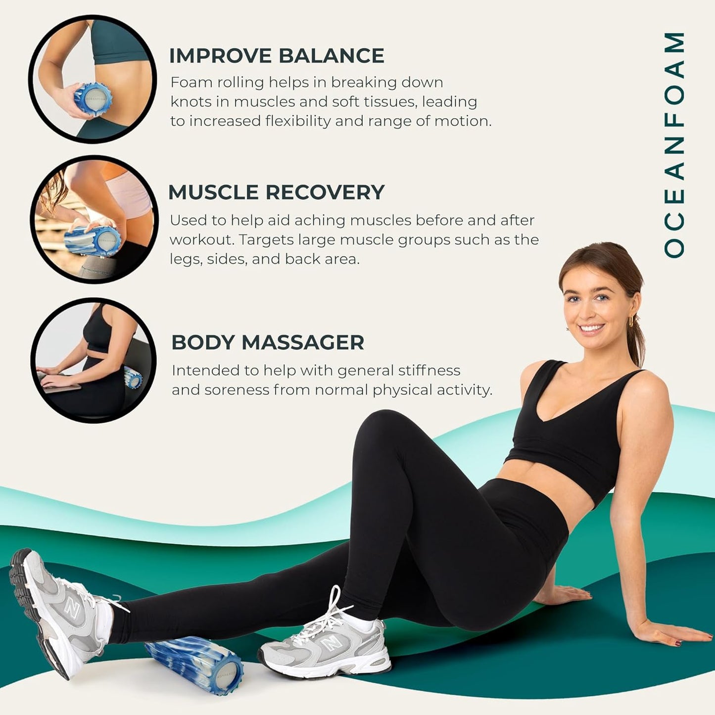 Ripple Travel Foam Roller (11" x 3.35") Firm Mini Foam Roller for Physical Therapy, Deep Tissue Massage, Back Pain - High Density, Ergonomic Wave Textured - Yoga, Pilates, Exercise (Seafoam) - Colors A