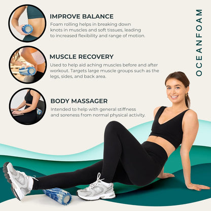Ripple Travel Foam Roller (11" x 3.35") Firm Mini Foam Roller for Physical Therapy, Deep Tissue Massage, Back Pain - High Density, Ergonomic Wave Textured - Yoga, Pilates, Exercise (Seafoam) - Colors A