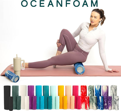 Ripple Travel Foam Roller (11" x 3.35") Firm Mini Foam Roller for Physical Therapy, Deep Tissue Massage, Back Pain - High Density, Ergonomic Wave Textured - Yoga, Pilates, Exercise (Seafoam) - Colors A