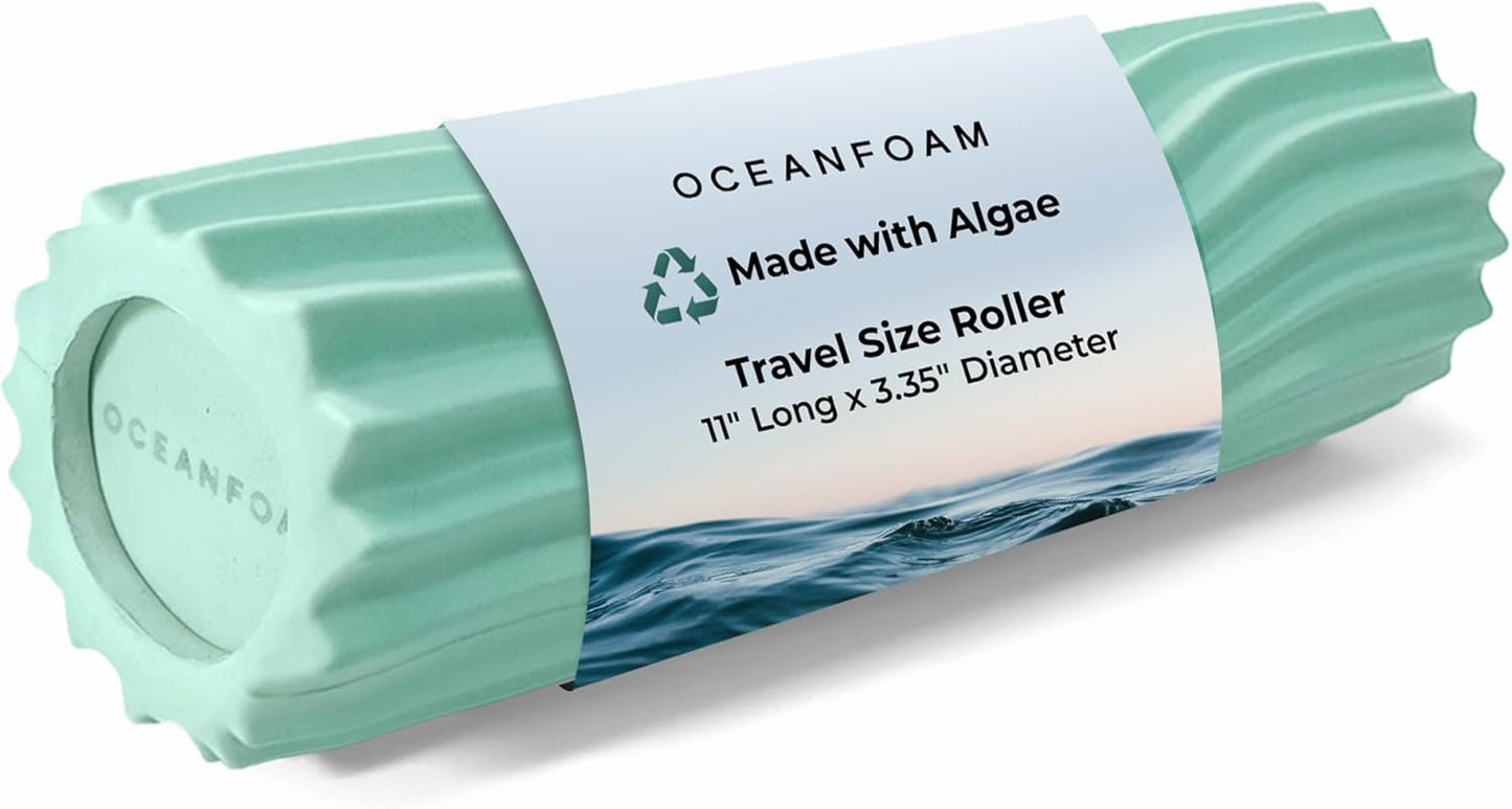 Ripple Travel Foam Roller (11" x 3.35") Firm Mini Foam Roller for Physical Therapy, Deep Tissue Massage, Back Pain - High Density, Ergonomic Wave Textured - Yoga, Pilates, Exercise (Seafoam) - Colors A