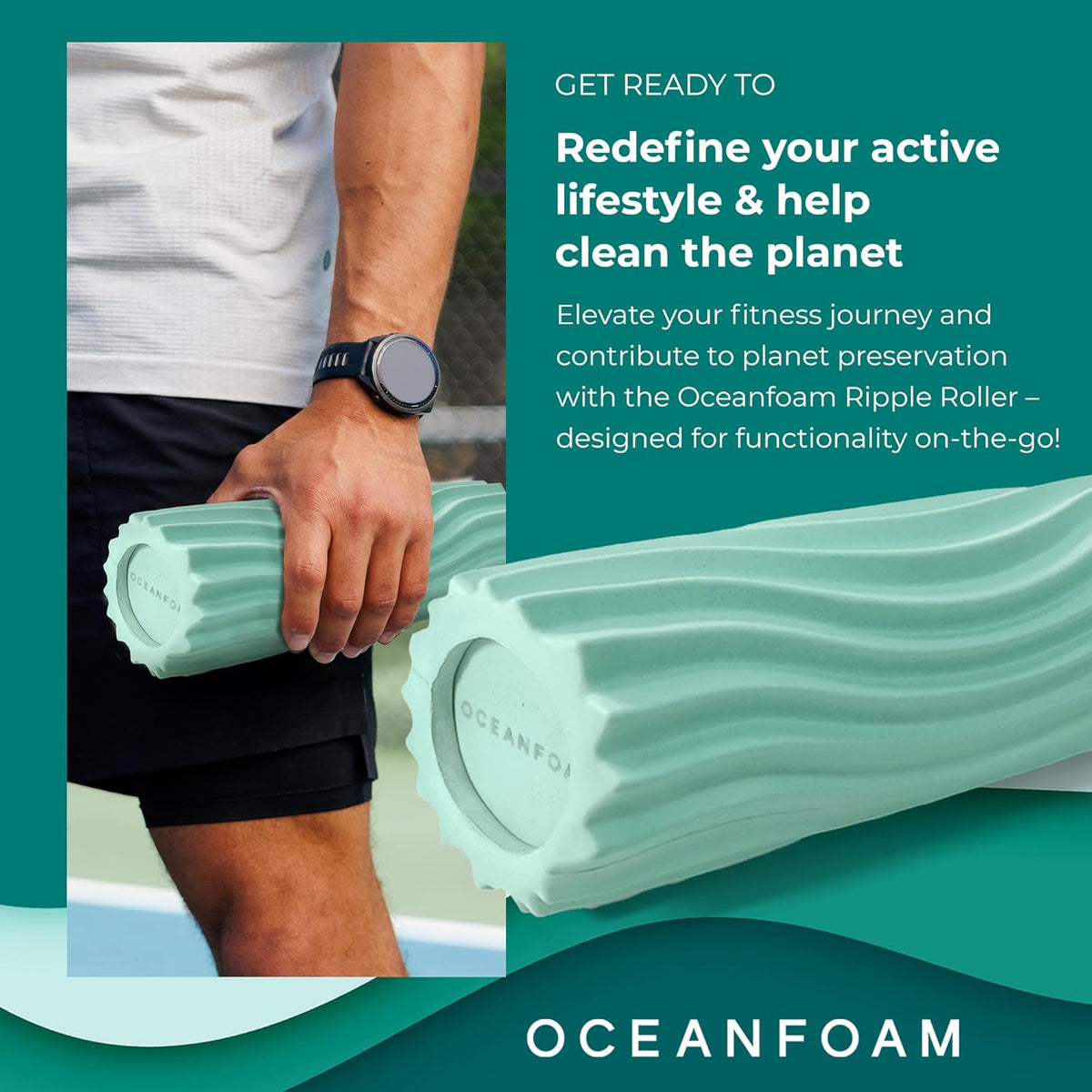 Ripple Travel Foam Roller (11" x 3.35") Firm Mini Foam Roller for Physical Therapy, Deep Tissue Massage, Back Pain - High Density, Ergonomic Wave Textured - Yoga, Pilates, Exercise (Seafoam) - Colors A