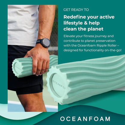 Ripple Travel Foam Roller (11" x 3.35") Firm Mini Foam Roller for Physical Therapy, Deep Tissue Massage, Back Pain - High Density, Ergonomic Wave Textured - Yoga, Pilates, Exercise (Seafoam) - Colors A