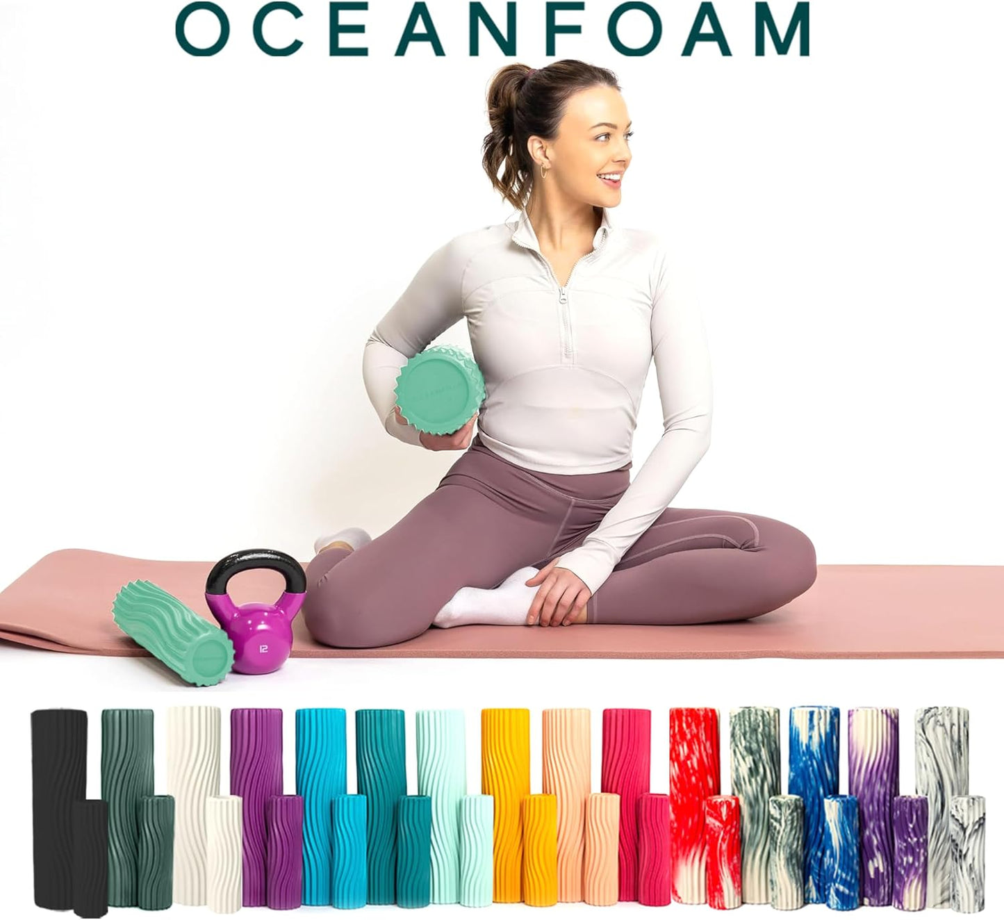 Ripple Travel Foam Roller (11" x 3.35") Firm Mini Foam Roller for Physical Therapy, Deep Tissue Massage, Back Pain - High Density, Ergonomic Wave Textured - Yoga, Pilates, Exercise (Seafoam) - Colors A