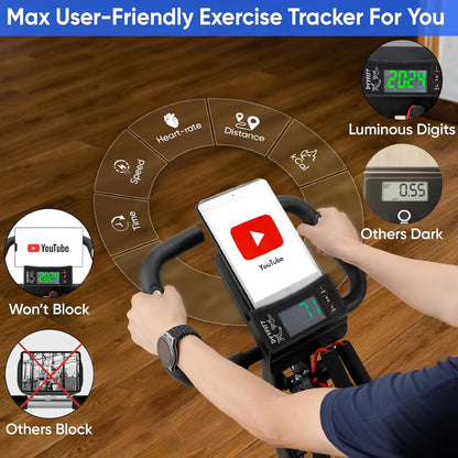 3-IN-1 Exercise Bike with Luminous Digits Display | Folding Stationary Bikes for Home Seniors | Compact Workout Bike with Fully Support Backrest - Wider Seat - 16 Level Magnetic Resistance