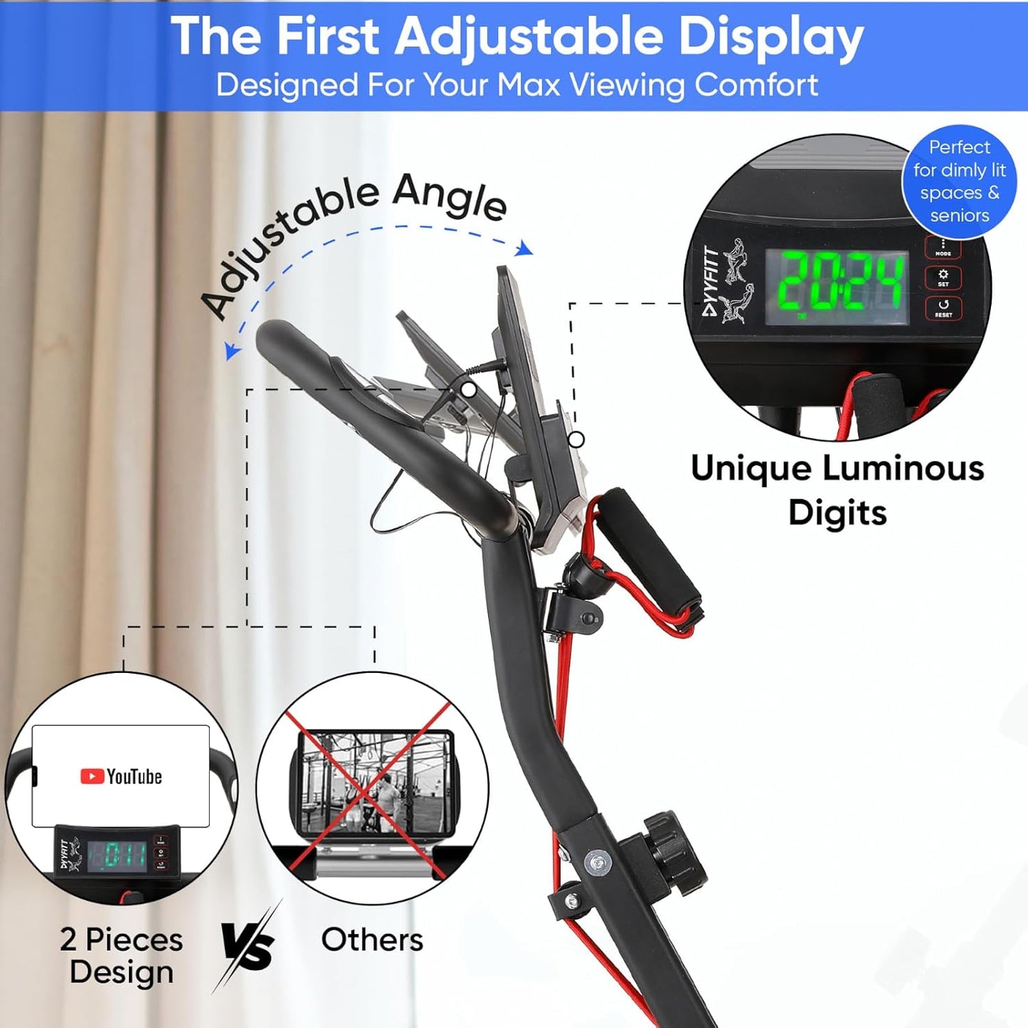 3-IN-1 Exercise Bike with Luminous Digits Display | Folding Stationary Bikes for Home Seniors | Compact Workout Bike with Fully Support Backrest - Wider Seat - 16 Level Magnetic Resistance