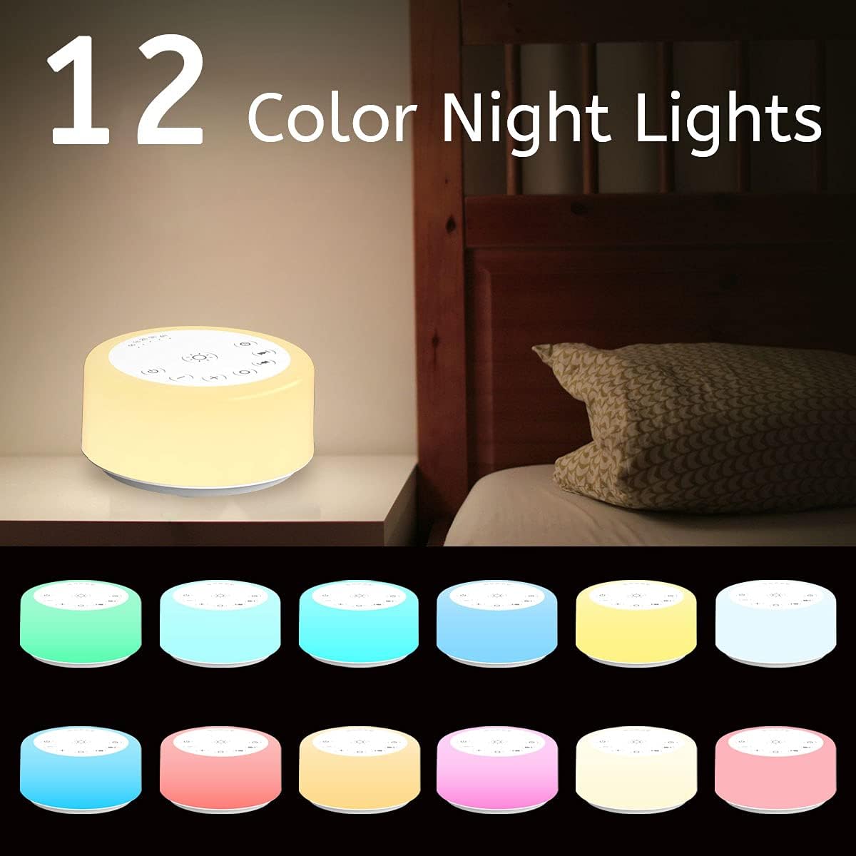 Soother Sleep Sound Machine Night Light White Noise Machine with 30 Soothing Sounds & 12 Color Night Lights for Baby Kids Adults Brown Noise Machine with Timer & Continuous Play for Home Travel Office