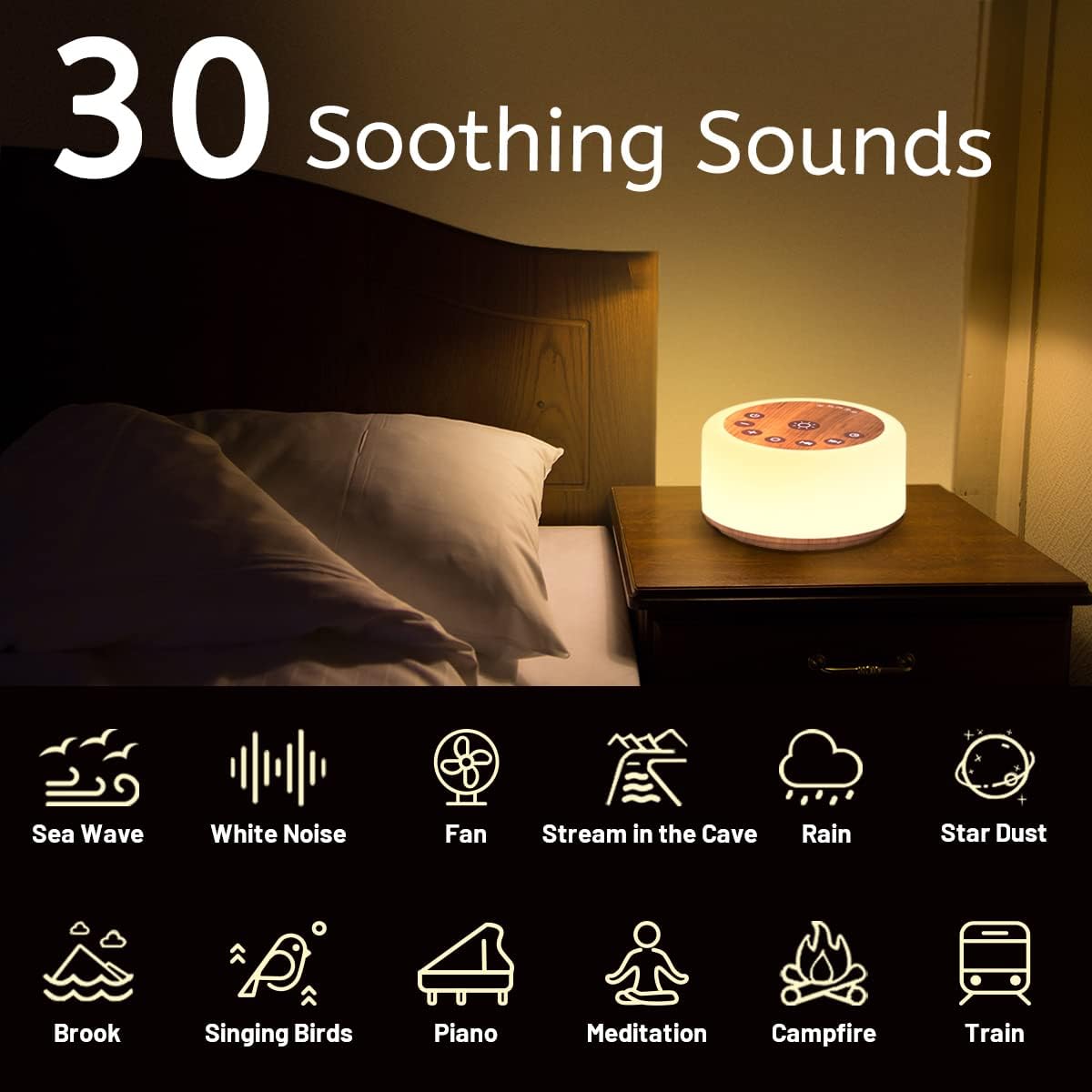 Soother Sleep Sound Machine Night Light White Noise Machine with 30 Soothing Sounds & 12 Color Night Lights for Baby Kids Adults Brown Noise Machine with Timer & Continuous Play for Home Travel Office