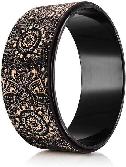 THE YOGA WHEEL | Eco Printed, Extra Strength, Padded, Dharma Exercise Wheel | Designed in Bali | Enhance Your Postures and Stretch Deeper (Mandala Black,)