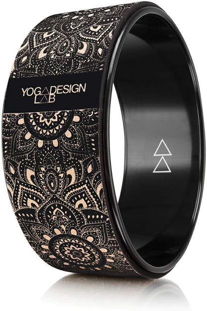 THE YOGA WHEEL | Eco Printed, Extra Strength, Padded, Dharma Exercise Wheel | Designed in Bali | Enhance Your Postures and Stretch Deeper (Mandala Black,)