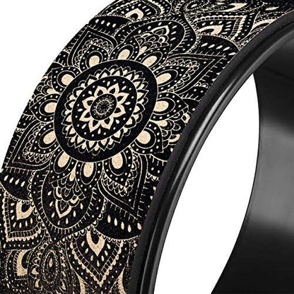 THE YOGA WHEEL | Eco Printed, Extra Strength, Padded, Dharma Exercise Wheel | Designed in Bali | Enhance Your Postures and Stretch Deeper (Mandala Black,)