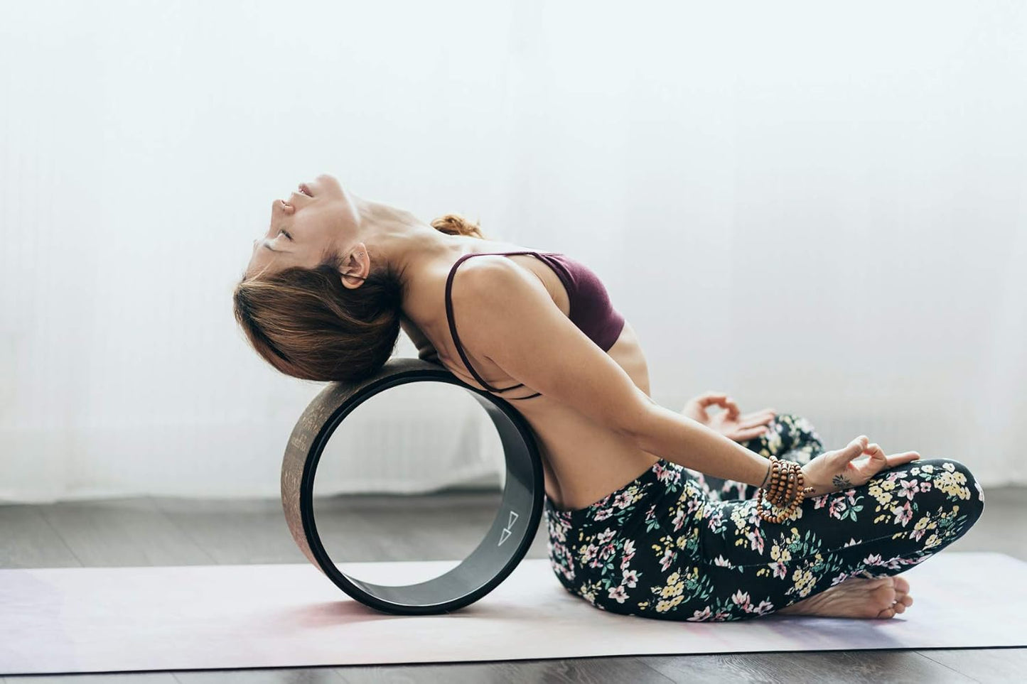 THE YOGA WHEEL | Eco Printed, Extra Strength, Padded, Dharma Exercise Wheel | Designed in Bali | Enhance Your Postures and Stretch Deeper (Mandala Black,)