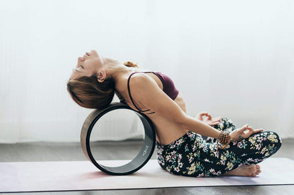 THE YOGA WHEEL | Eco Printed, Extra Strength, Padded, Dharma Exercise Wheel | Designed in Bali | Enhance Your Postures and Stretch Deeper (Mandala Black,)