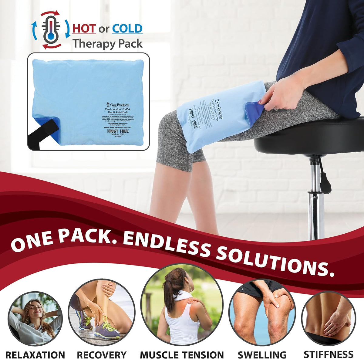 Reusable Hot & Cold Therapy Pack for Knee, Back & Shoulder Pain, Cervical, 6 x 20 inch Made in USA