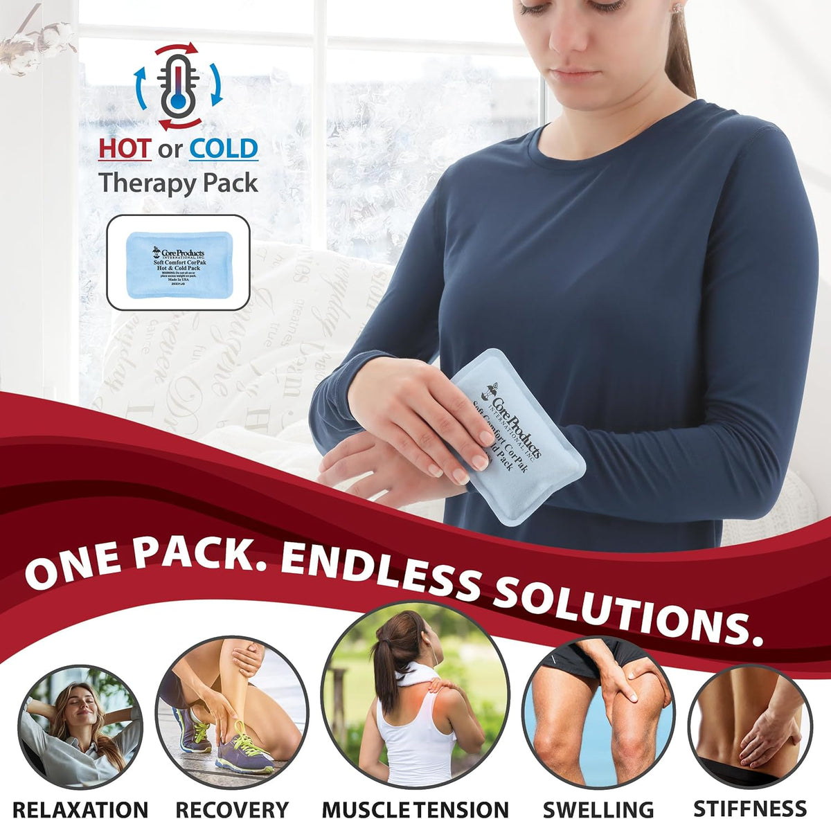 Reusable Hot & Cold Therapy Pack for Knee, Back & Shoulder Pain, Cervical, 6 x 20 inch Made in USA