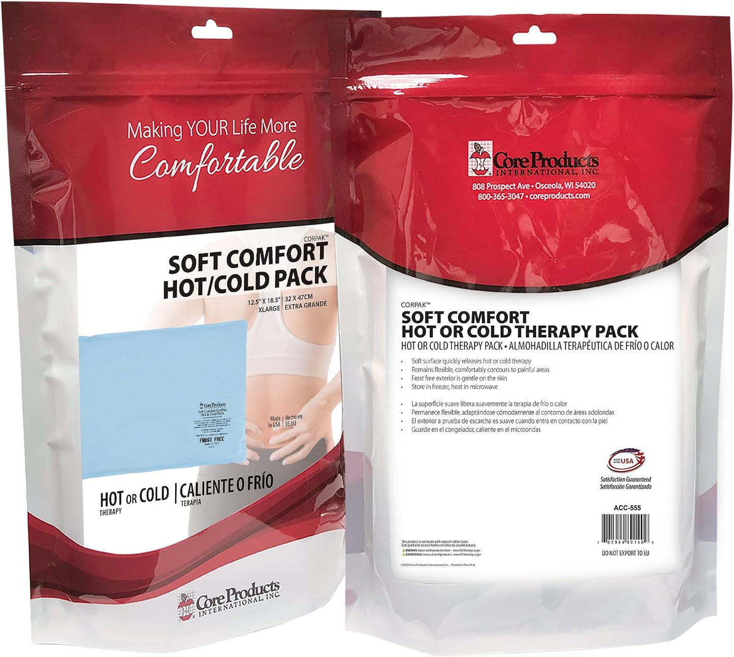 Reusable Hot & Cold Therapy Pack for Knee, Back & Shoulder Pain, Cervical, 6 x 20 inch Made in USA