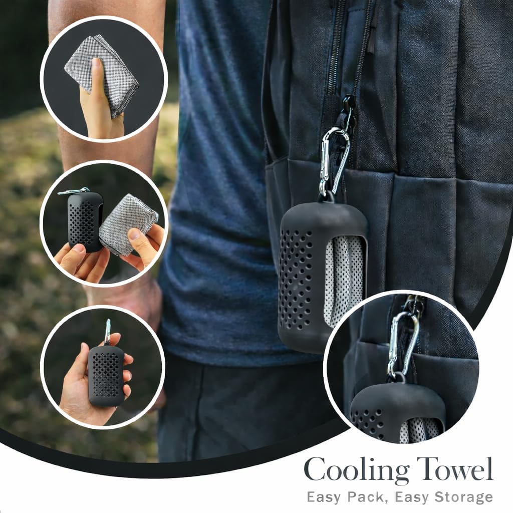 Cooling Towel with Clip Case – Quick-Dry Neck Wrap for Sports, Beach Tote Bags, Gym, Travel & Outdoor Heat (Green)