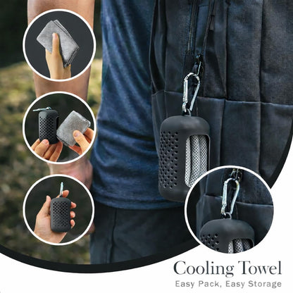 Cooling Towel with Clip Case – Quick-Dry Neck Wrap for Sports, Beach Tote Bags, Gym, Travel & Outdoor Heat (Green)
