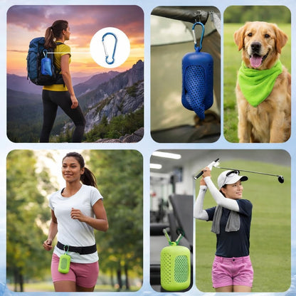 Cooling Towel with Clip Case – Quick-Dry Neck Wrap for Sports, Beach Tote Bags, Gym, Travel & Outdoor Heat (Green)