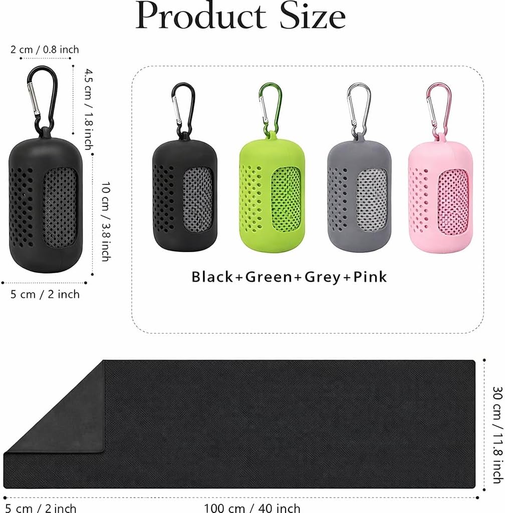 Cooling Towel with Clip Case – Quick-Dry Neck Wrap for Sports, Beach Tote Bags, Gym, Travel & Outdoor Heat (Green)
