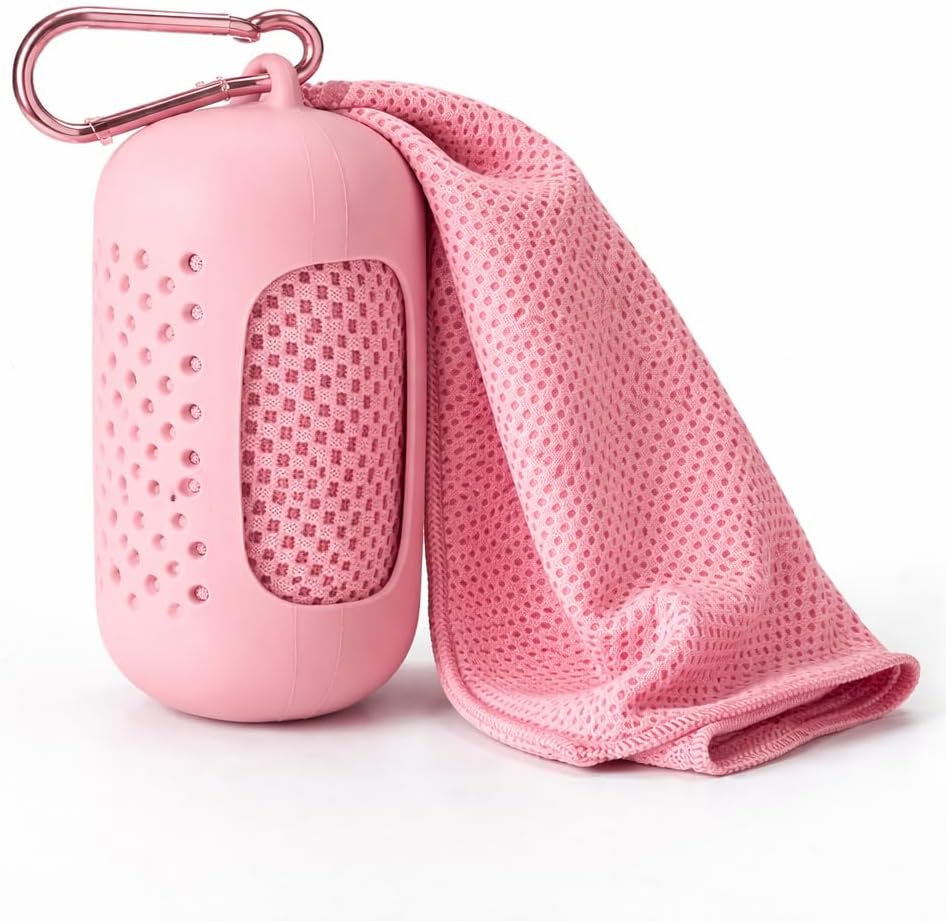 Cooling Towel with Clip Case – Quick-Dry Neck Wrap for Sports, Beach Tote Bags, Gym, Travel & Outdoor Heat (Green)