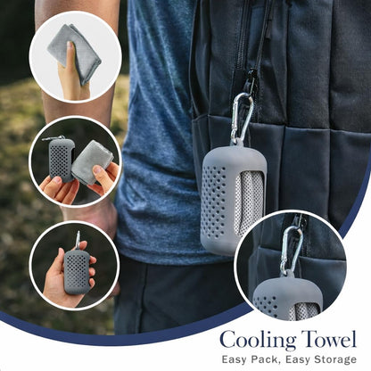 Cooling Towel with Clip Case – Quick-Dry Neck Wrap for Sports, Beach Tote Bags, Gym, Travel & Outdoor Heat (Green)