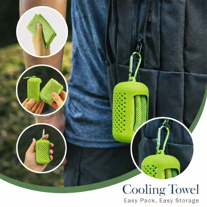 Cooling Towel with Clip Case – Quick-Dry Neck Wrap for Sports, Beach Tote Bags, Gym, Travel & Outdoor Heat (Green)