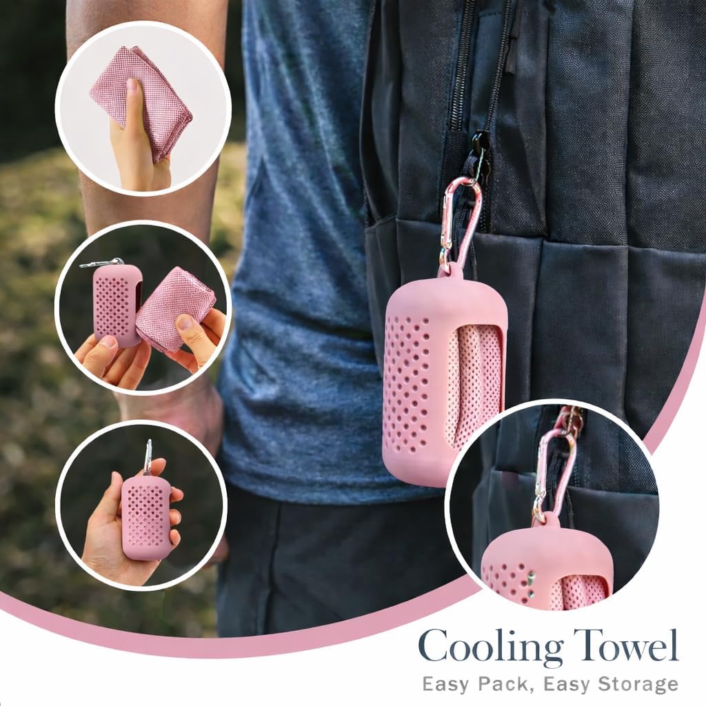 Cooling Towel with Clip Case – Quick-Dry Neck Wrap for Sports, Beach Tote Bags, Gym, Travel & Outdoor Heat (Green)