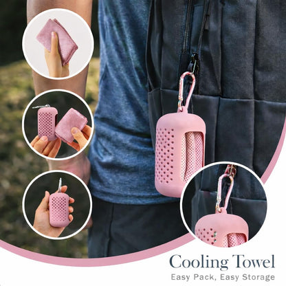 Cooling Towel with Clip Case – Quick-Dry Neck Wrap for Sports, Beach Tote Bags, Gym, Travel & Outdoor Heat (Green)